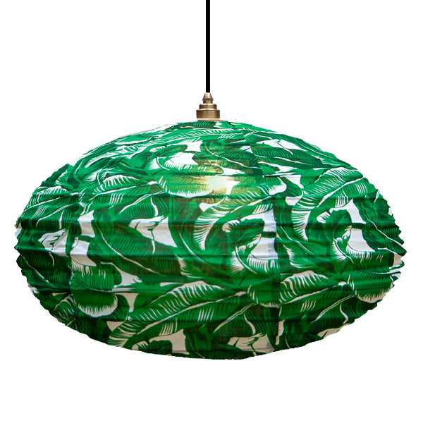 Small 60cm Green & Cream Foliage Cotton Pendant Lampshade