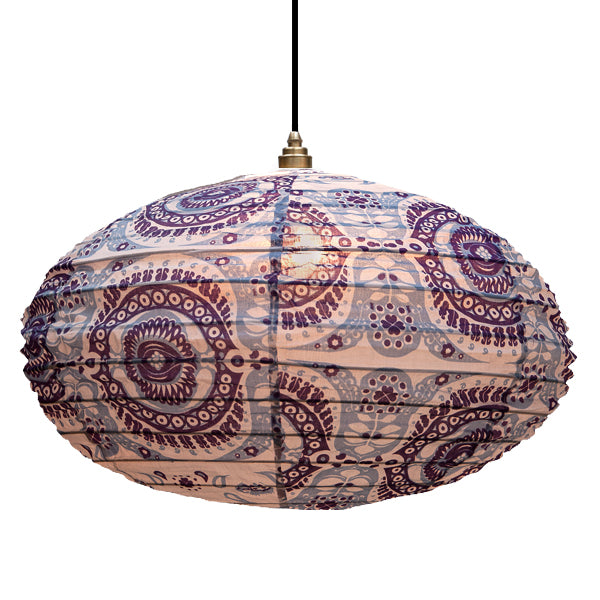 Small 60cm Sky Blue, Purple & Cream Pushkar Cotton Pendant Lampshade
