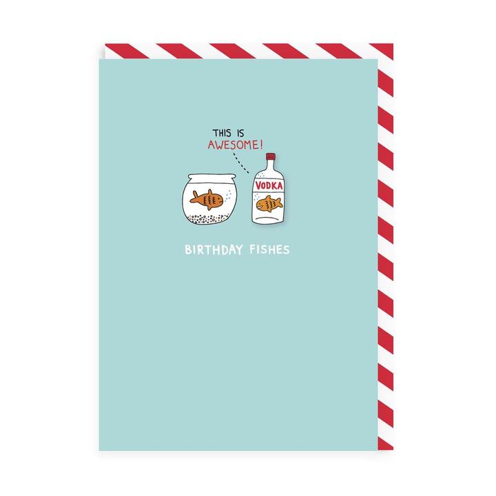 Birthday Fishes Card With Enamel Pin Badge
