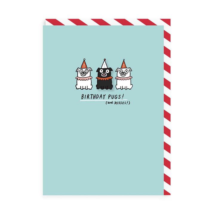 Birthday Pugs & Kisses Card With Enamel Pin Badge
