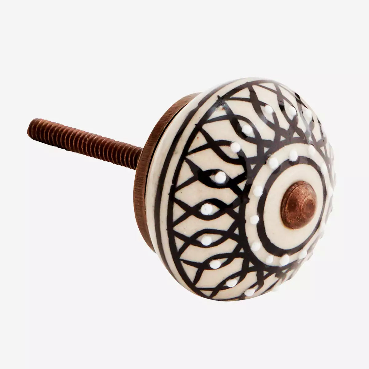 Black, Off White & White Hand Painted Stoneware Doorknob