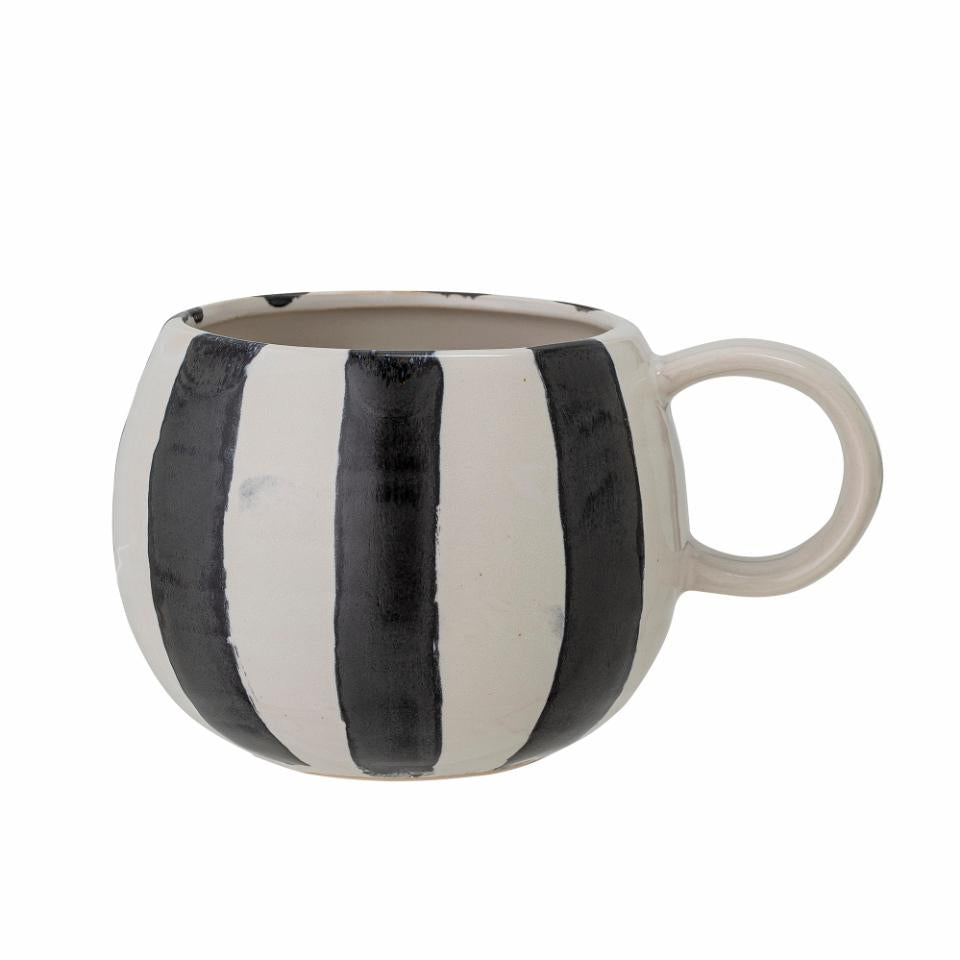 Black And Cream Striped Stoneware Mug
