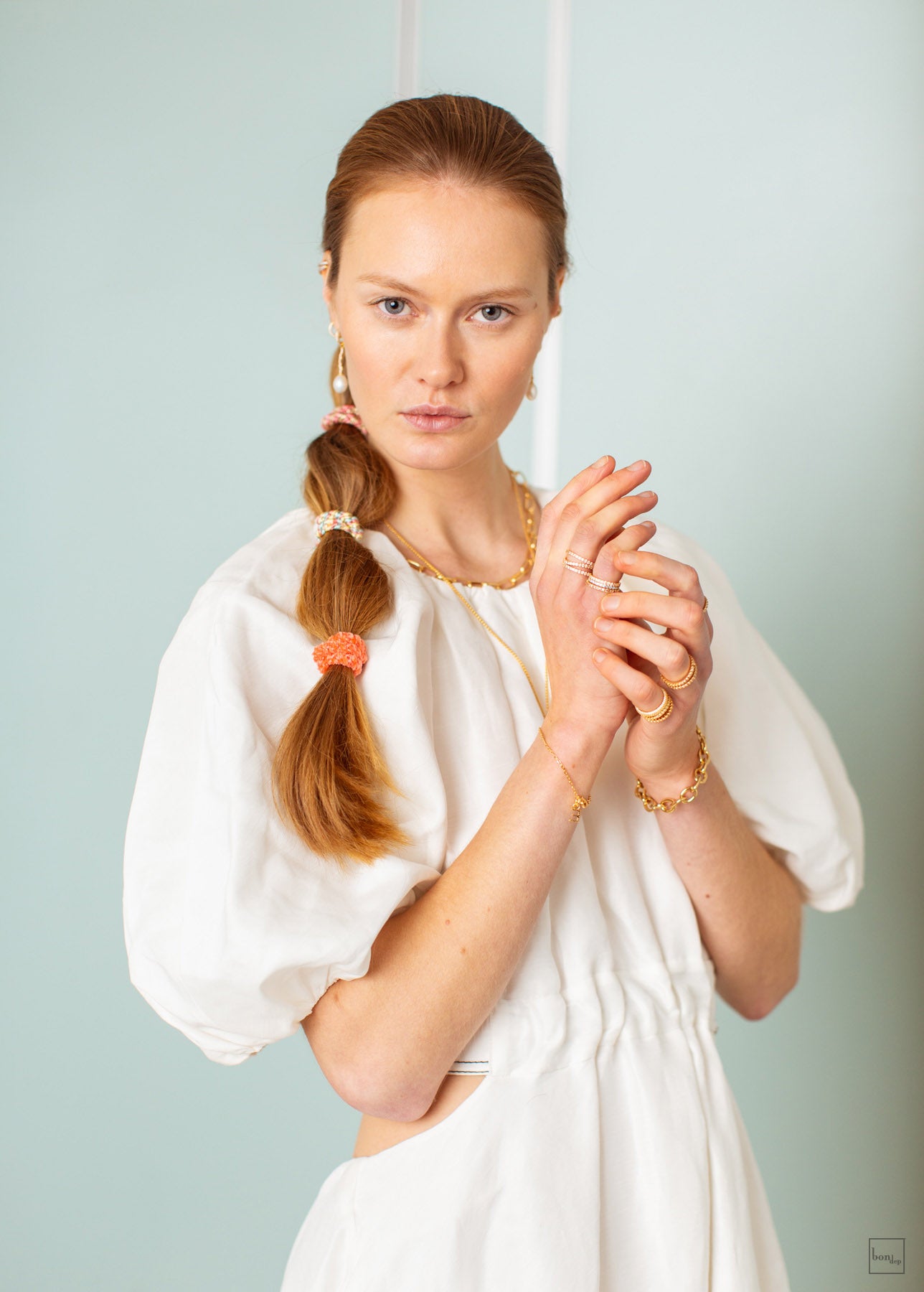 Set Of 4 Beige, Dusty Pink And Gold Kknekki Hair Ties