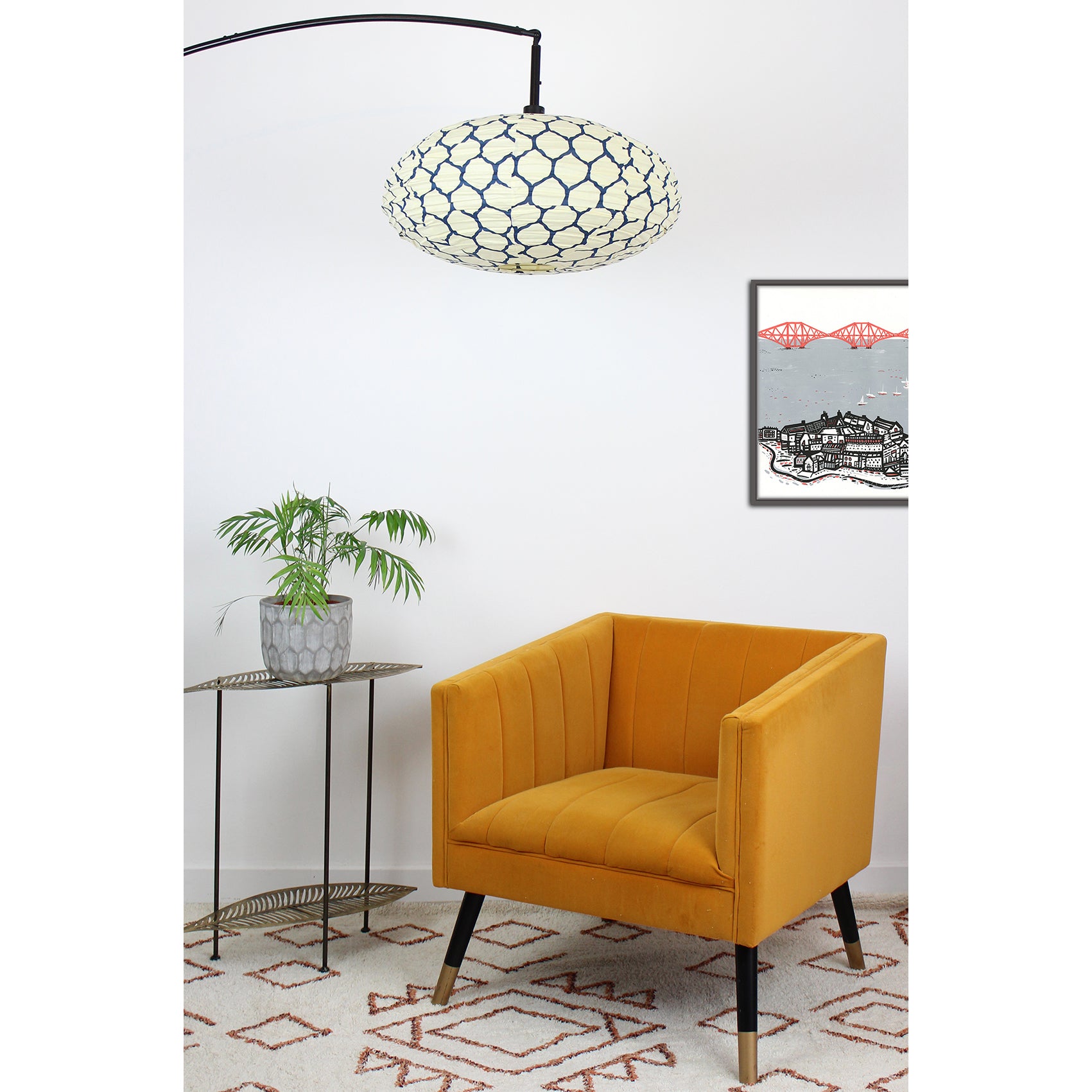 Small 60cm Navy Blue & Cream Classic Cotton Pendant Lampshade