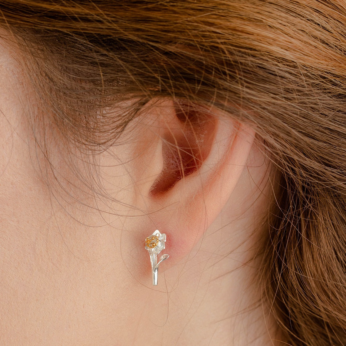 Silver And Gold Vermeil Daffodil Stud Earrings