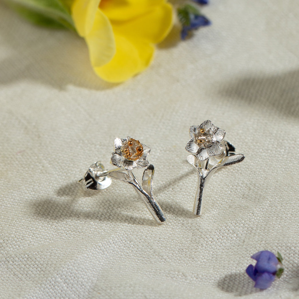 Silver And Gold Vermeil Daffodil Stud Earrings