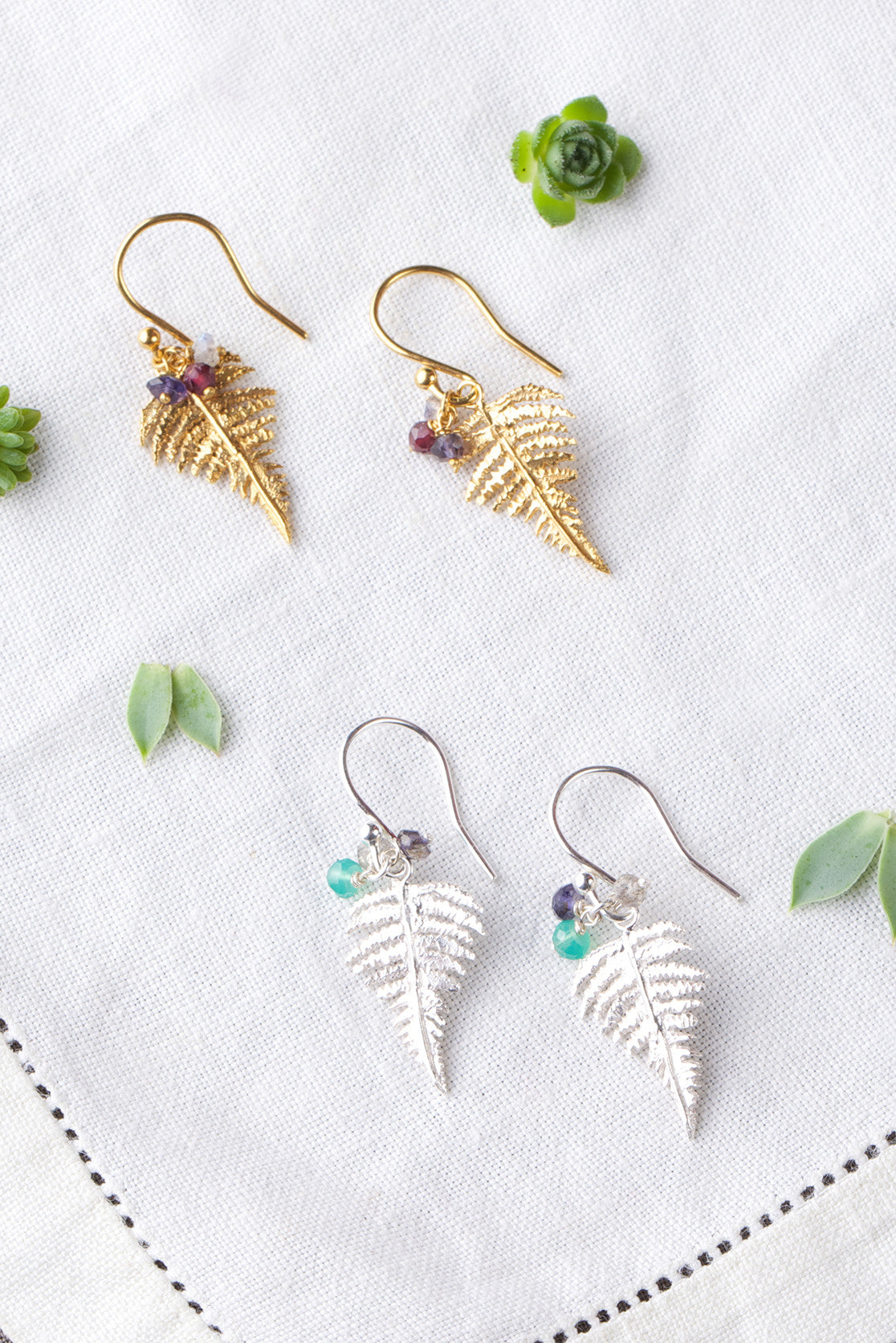 Fern Drop Earrings in Gold