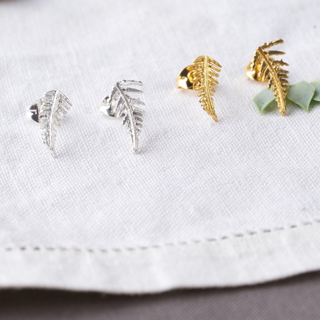 Tiny Sterling Silver Fern Stud Earrings