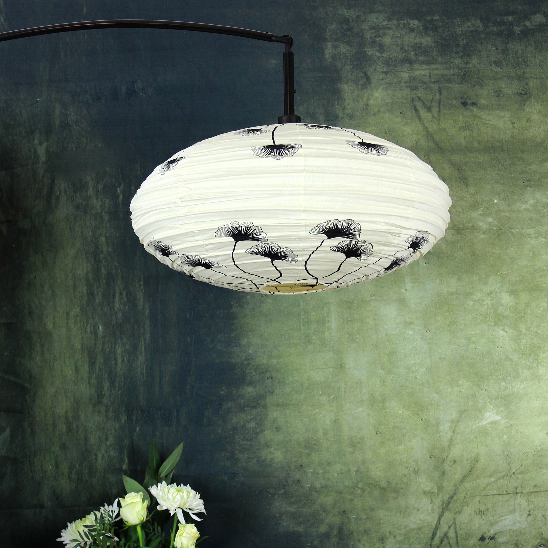 Small 60cm Black & Cream Ginkgo Cotton Pendant Lampshade