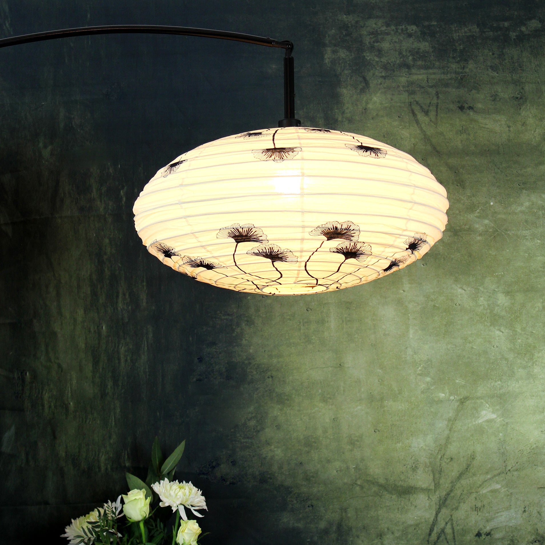 Small 60cm Black & Cream Ginkgo Cotton Pendant Lampshade