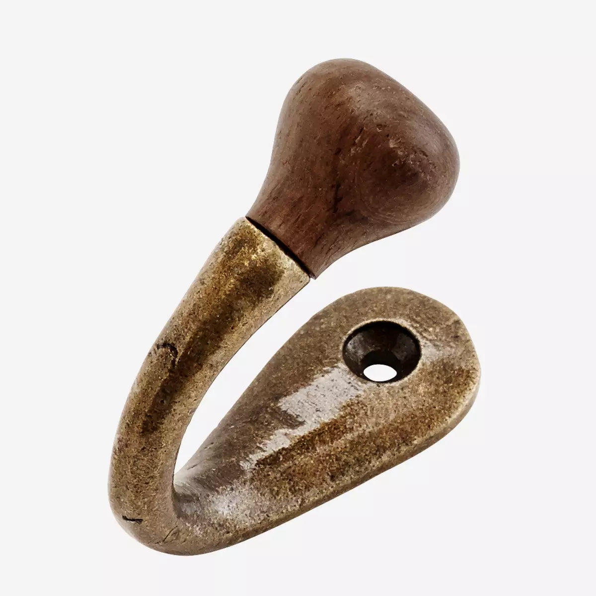 Hand Forged Antique Gold Hook With Mango Wood Finial