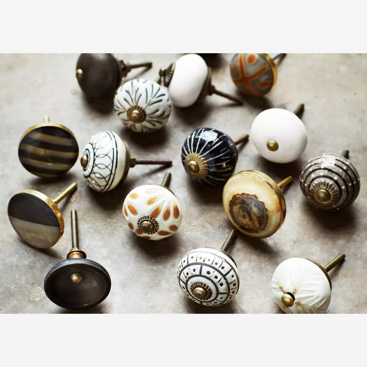 Black, Off White & Gold Hand Painted Stoneware Doorknob