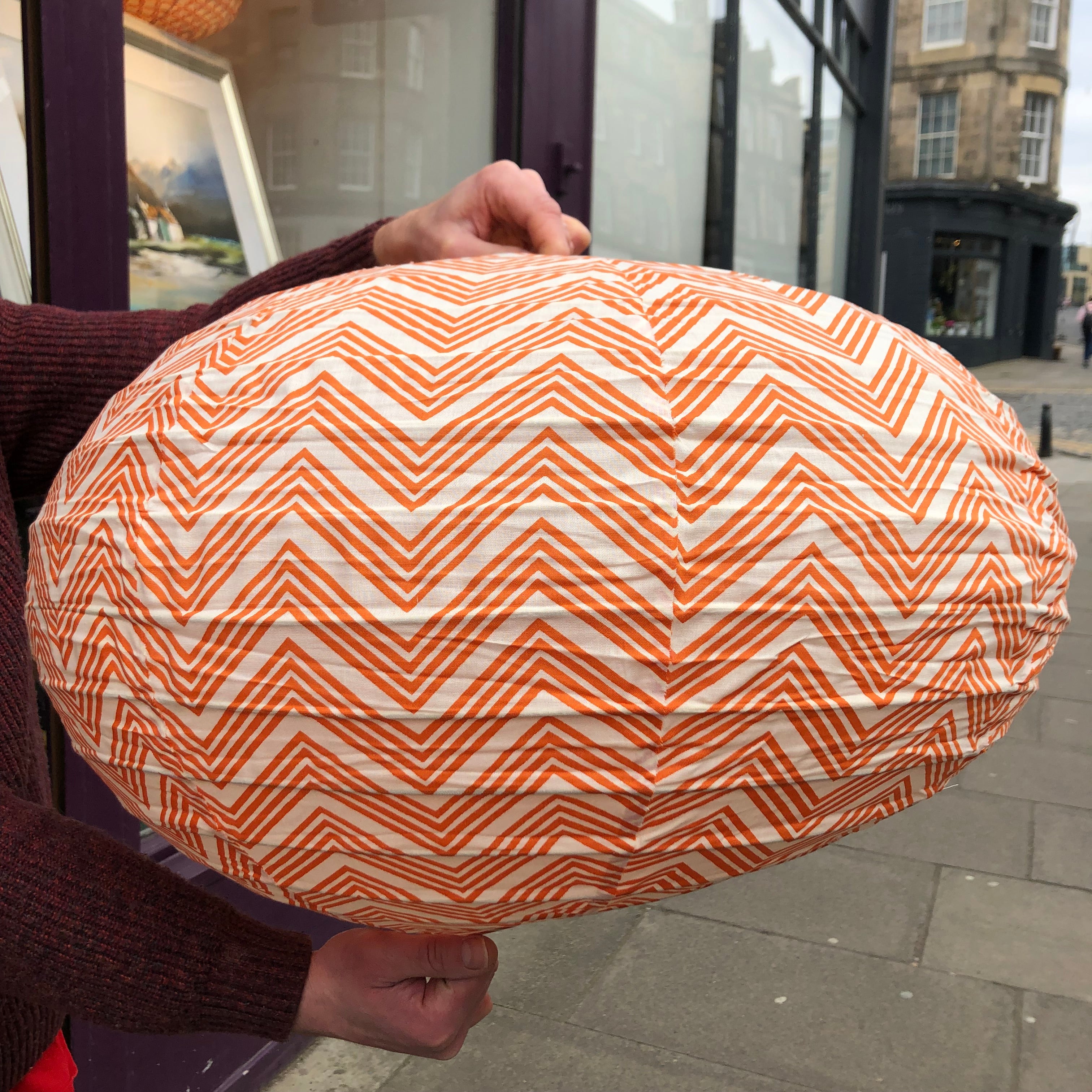 Small 60cm Cream & Orange Kuba Cotton Pendant Lampshade