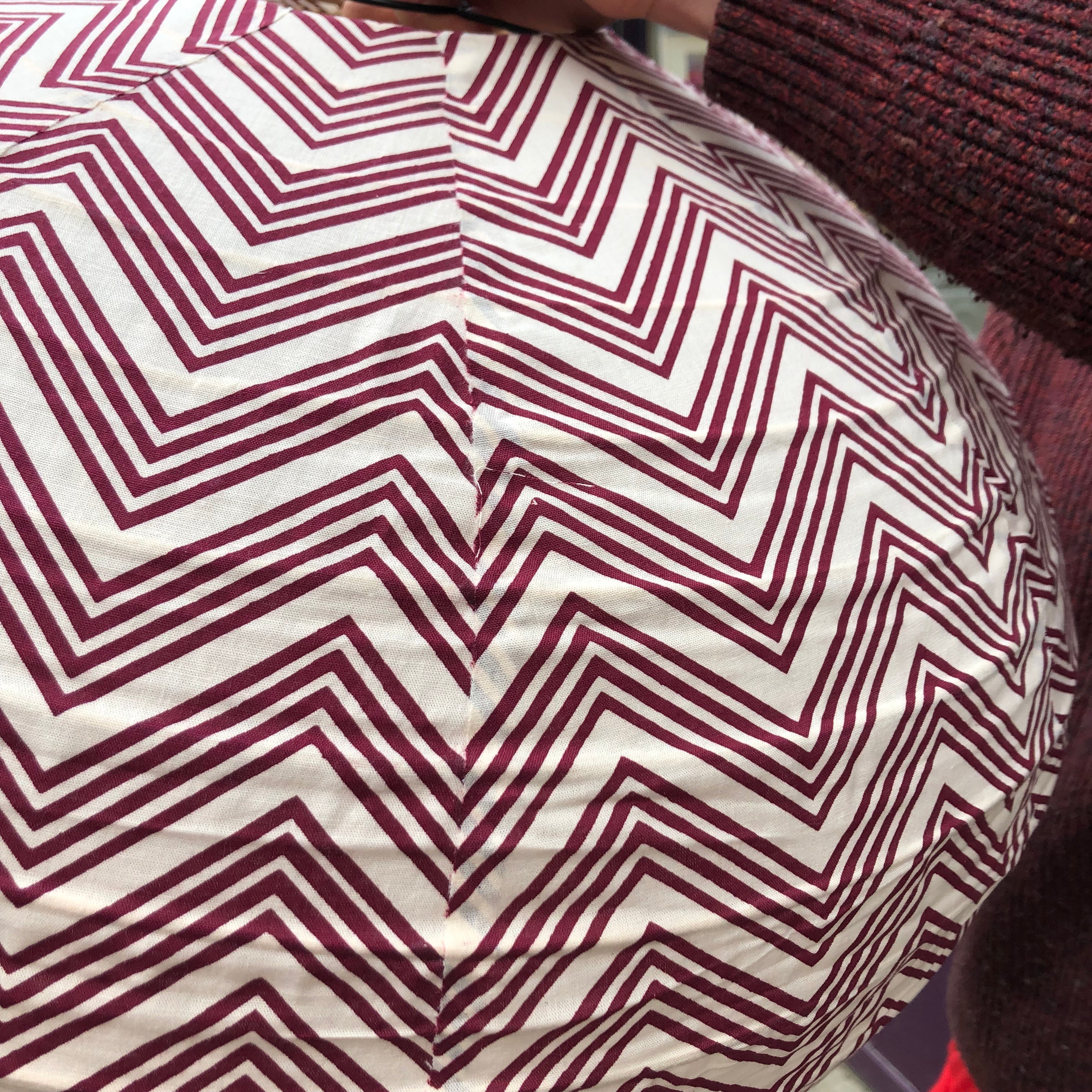 Small 60cm Cream & Maroon Kuba Cotton Pendant Lampshade