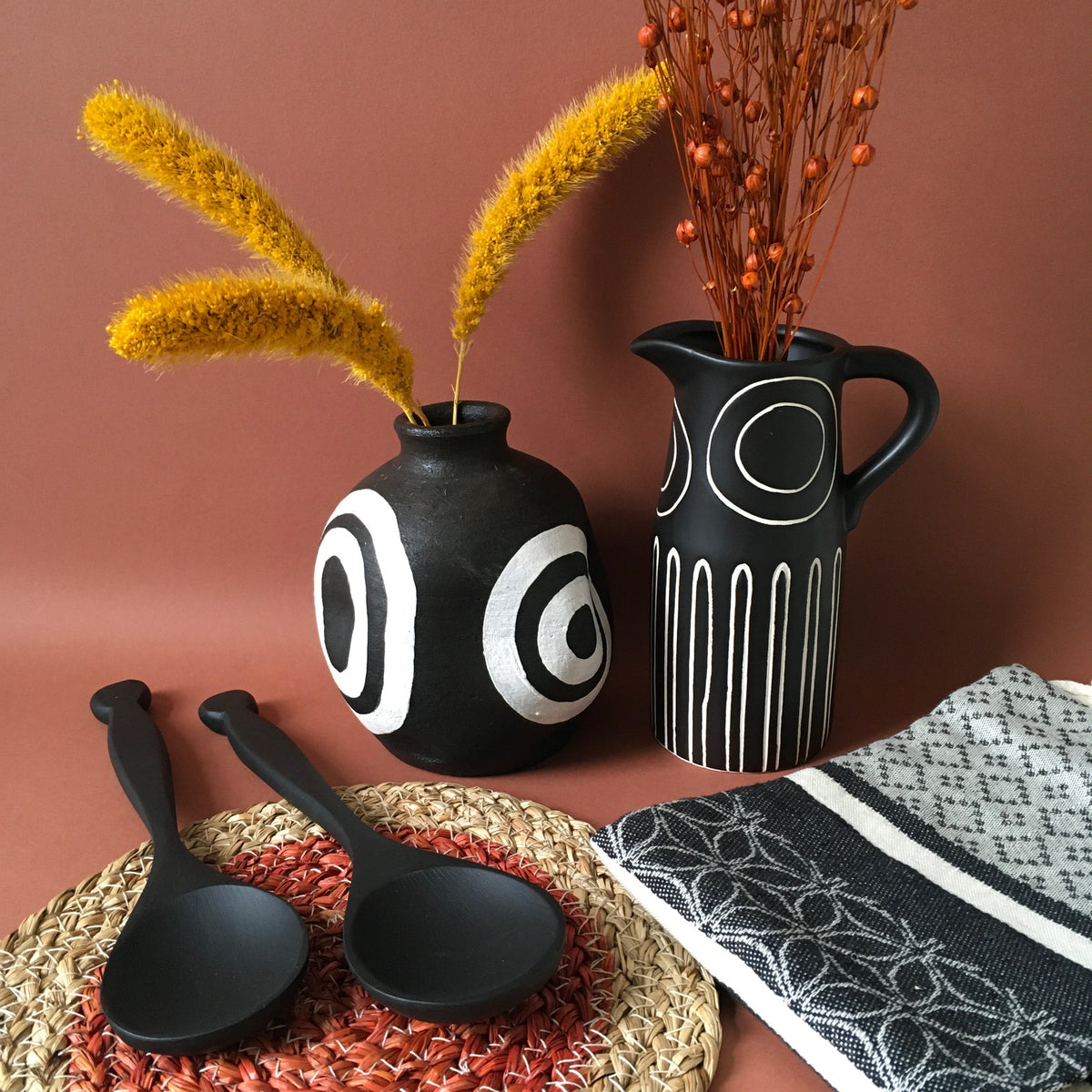Black And Cream Mika Stoneware Vase