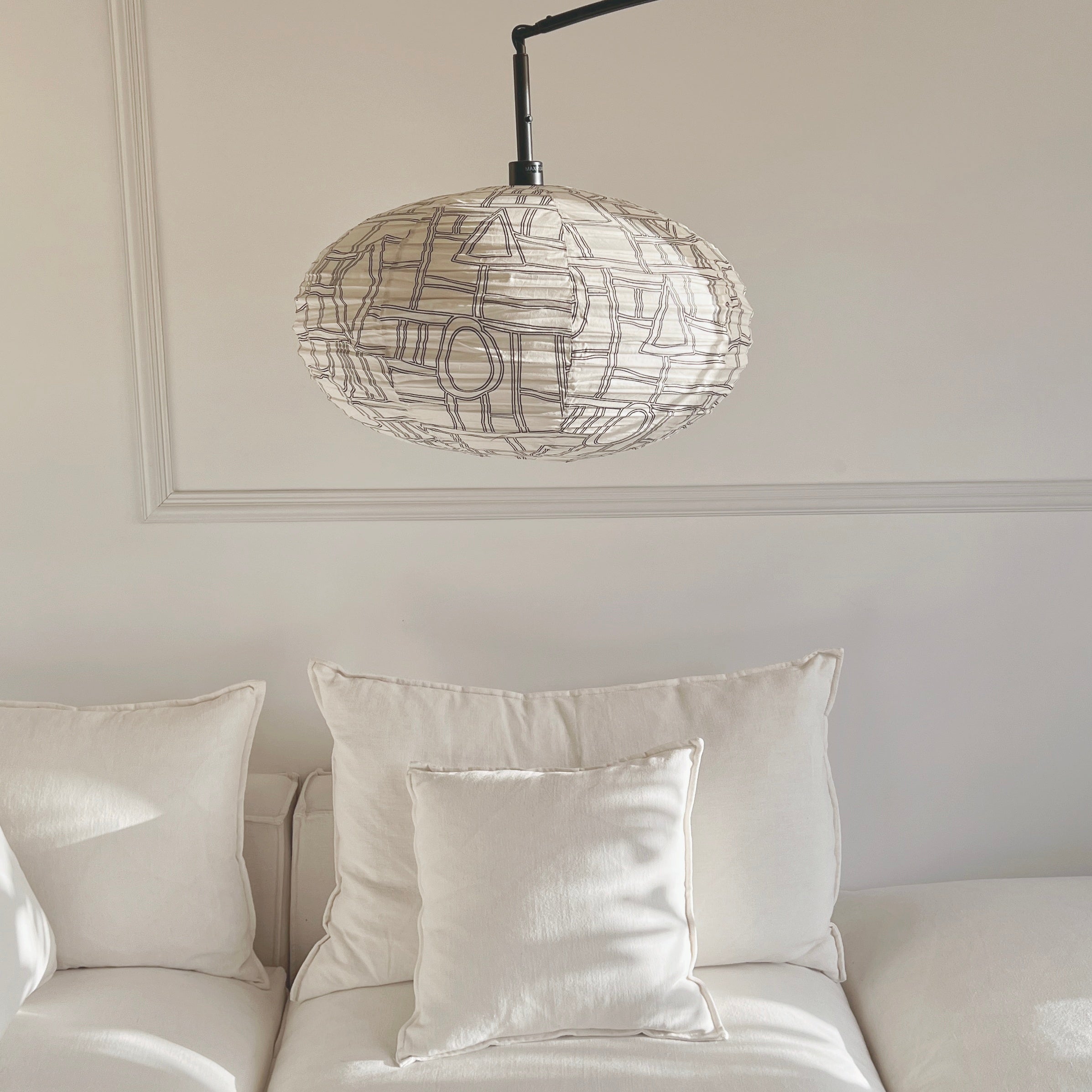 Large 80cm Cream & Black Mungo Cotton Pendant Lampshade
