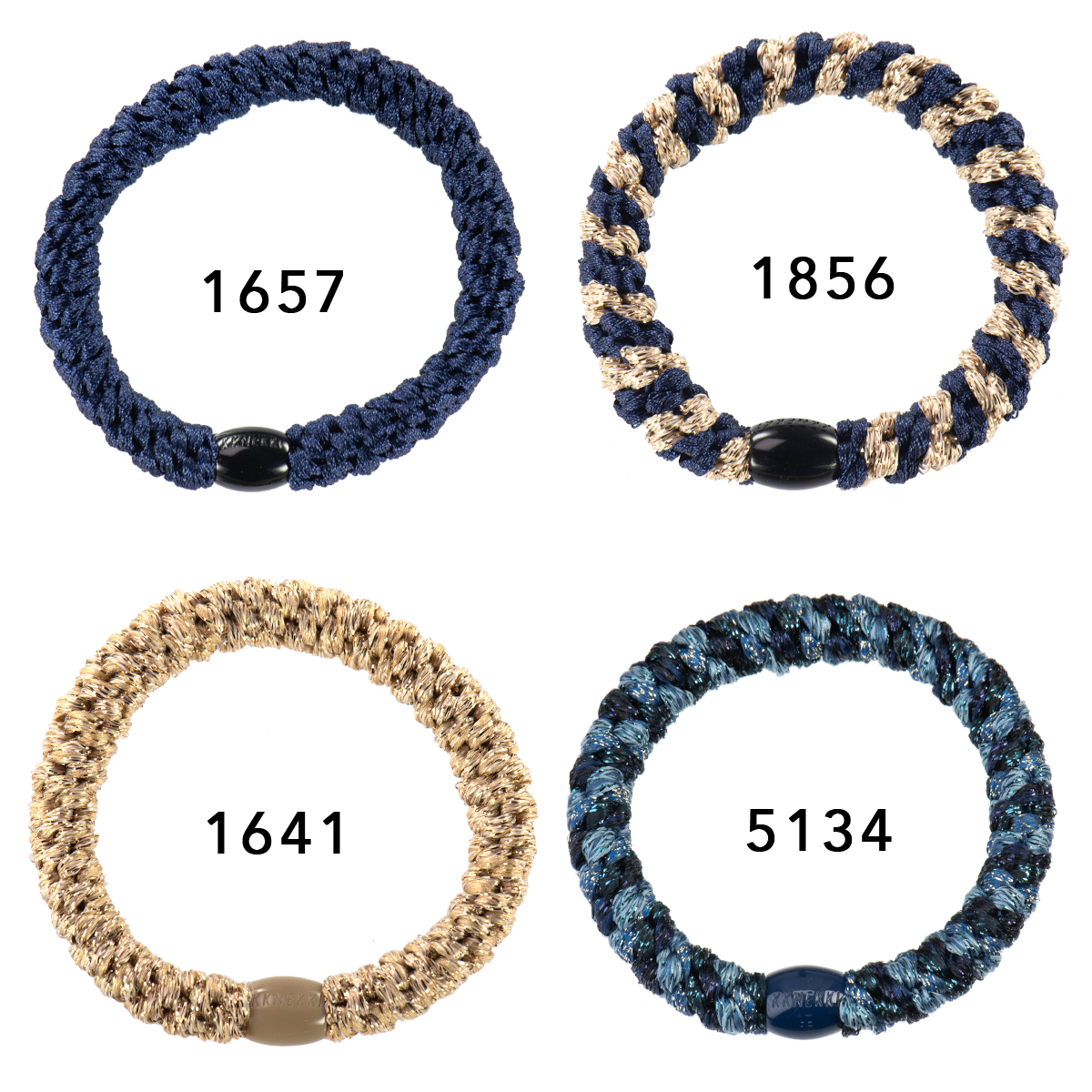 Set Of 4 Navy And Gold Kknekki Hair Ties
