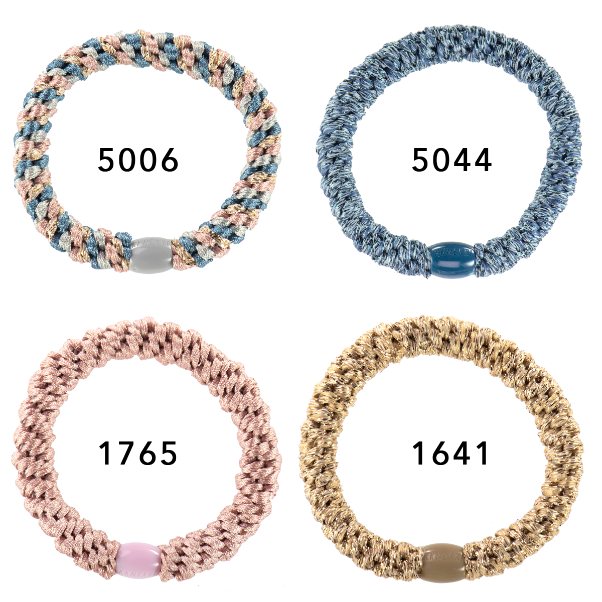 Set Of 4 Pale Pink, Blue and Gold Kknekki Hair Ties