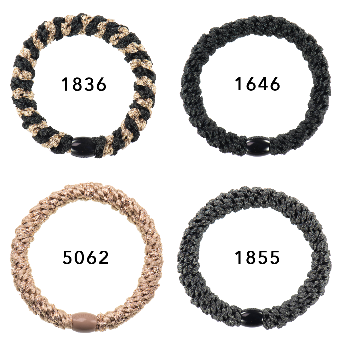 Set Of 4 Black, Grey And Gold Kknekki Hair Ties
