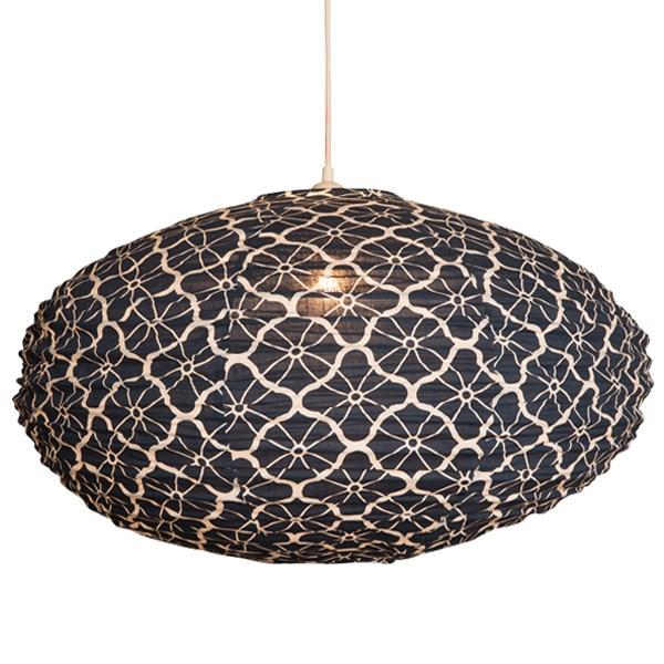 Small 60cm Indigo & Cream Lotus Cotton Pendant Lampshade