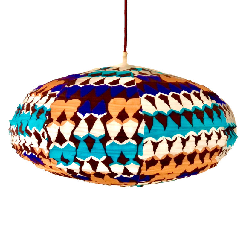 Small 60cm Blue & Cream Malibu Cotton Pendant Lampshade