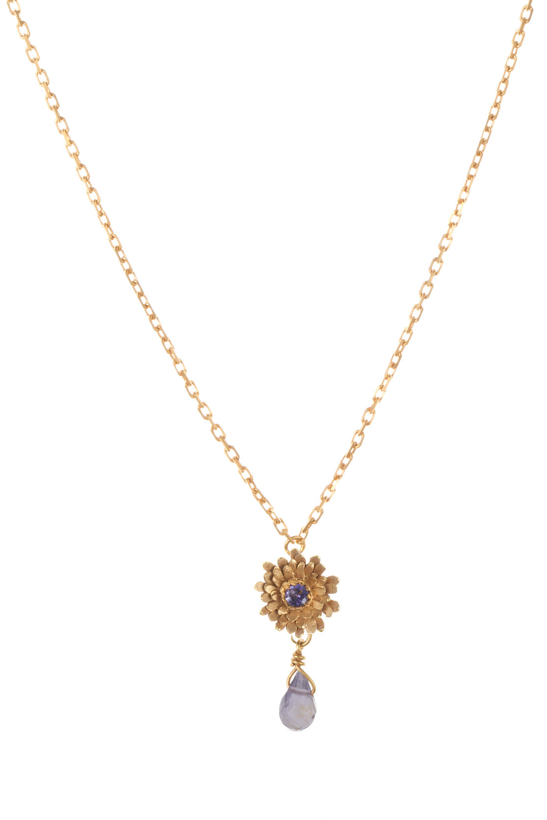 Gold Vermeil Dahlia Necklace With Iolite & Iolite Drop