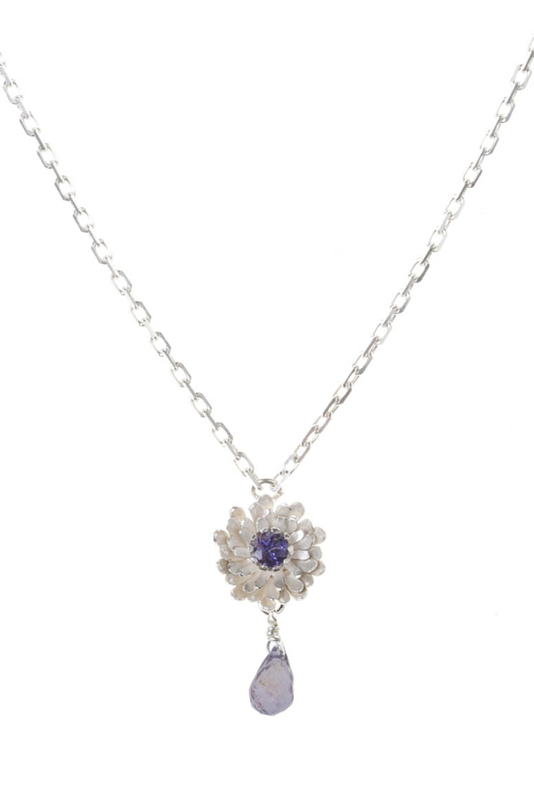 Silver Dahlia Necklace With Iolite Centre Iolite Drop