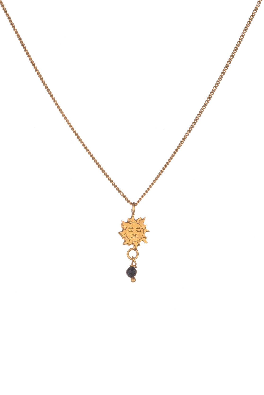 Sun Pendant Necklace With Bead in Gold