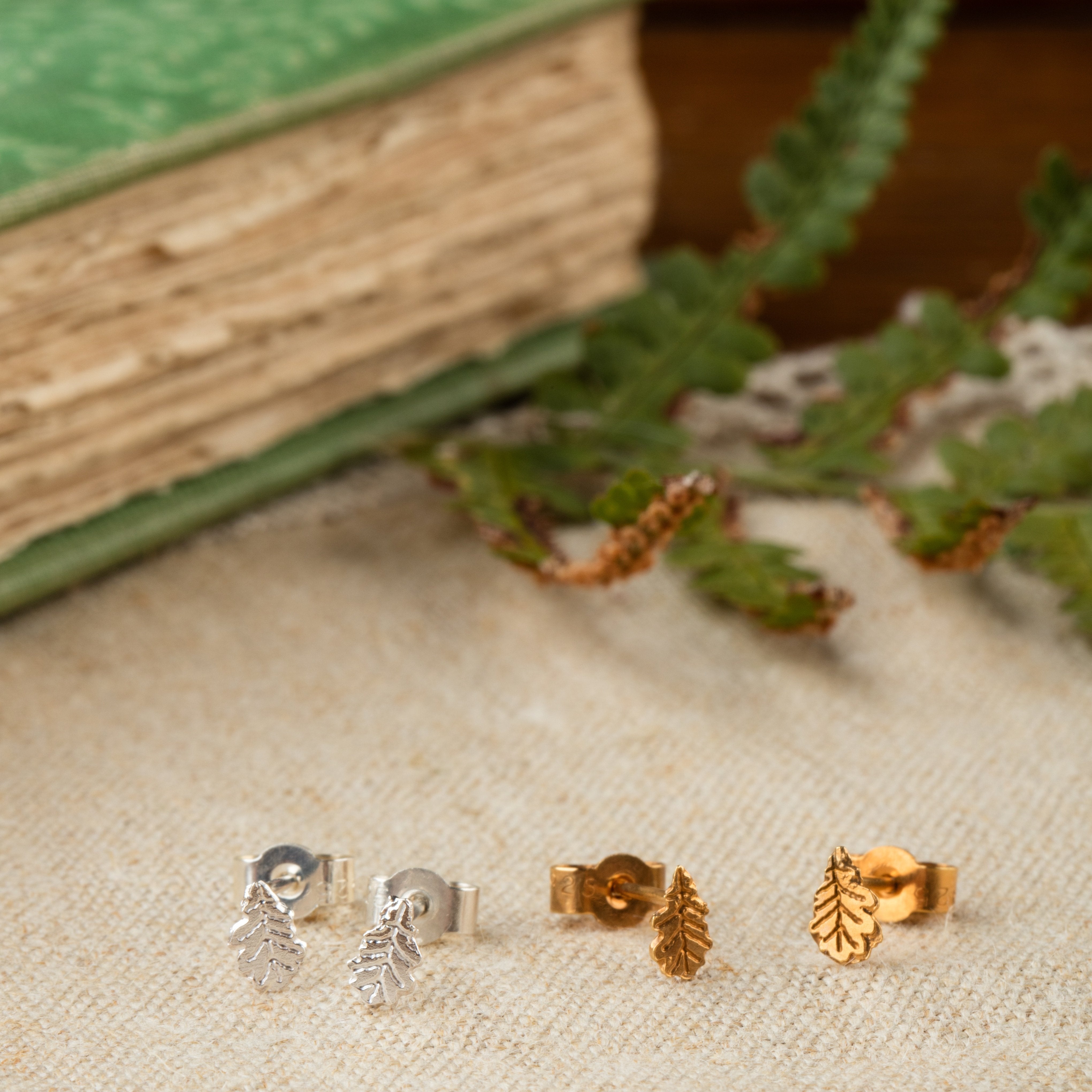 Tiny Gold Vermeil Oak Leaf Stud Earrings