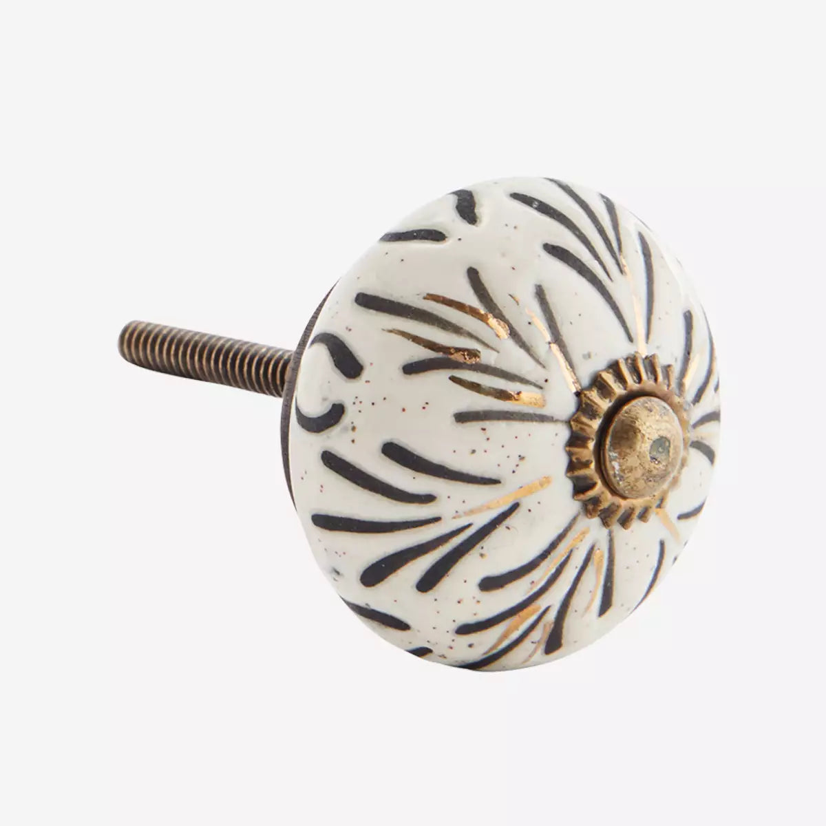 Off White, Black & Gold Hand Painted Stoneware Doorknob