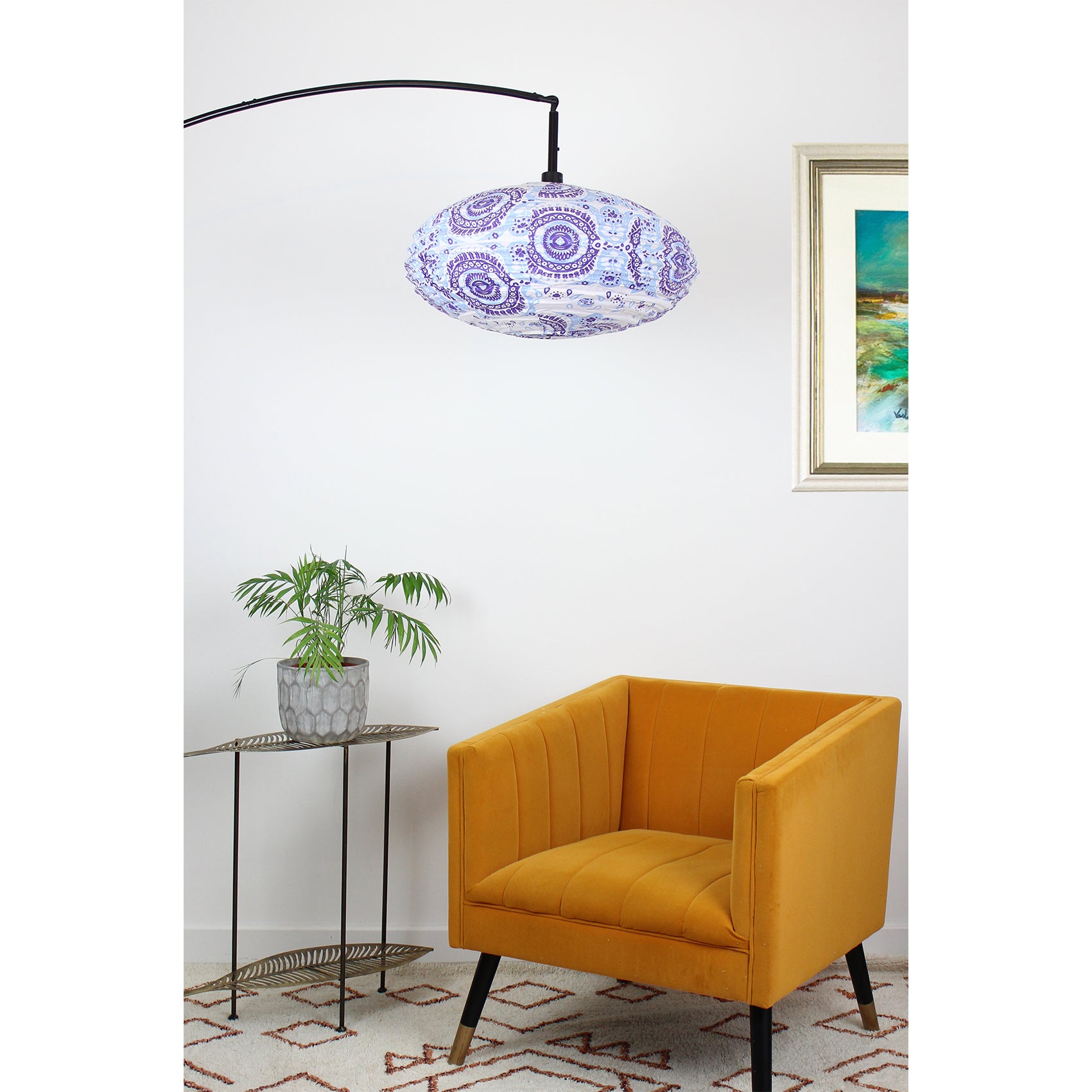 Small 60cm Sky Blue, Purple & Cream Pushkar Cotton Pendant Lampshade