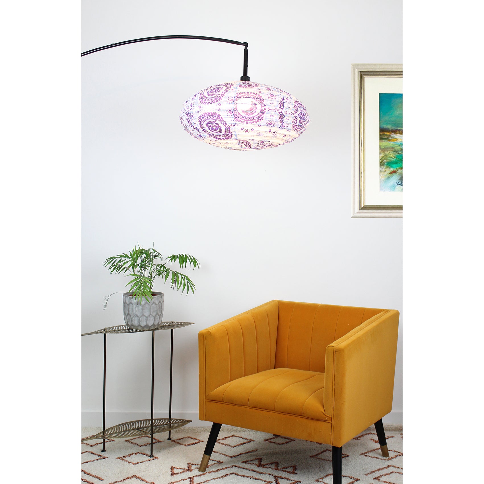 Small 60cm Sky Blue, Purple & Cream Pushkar Cotton Pendant Lampshade