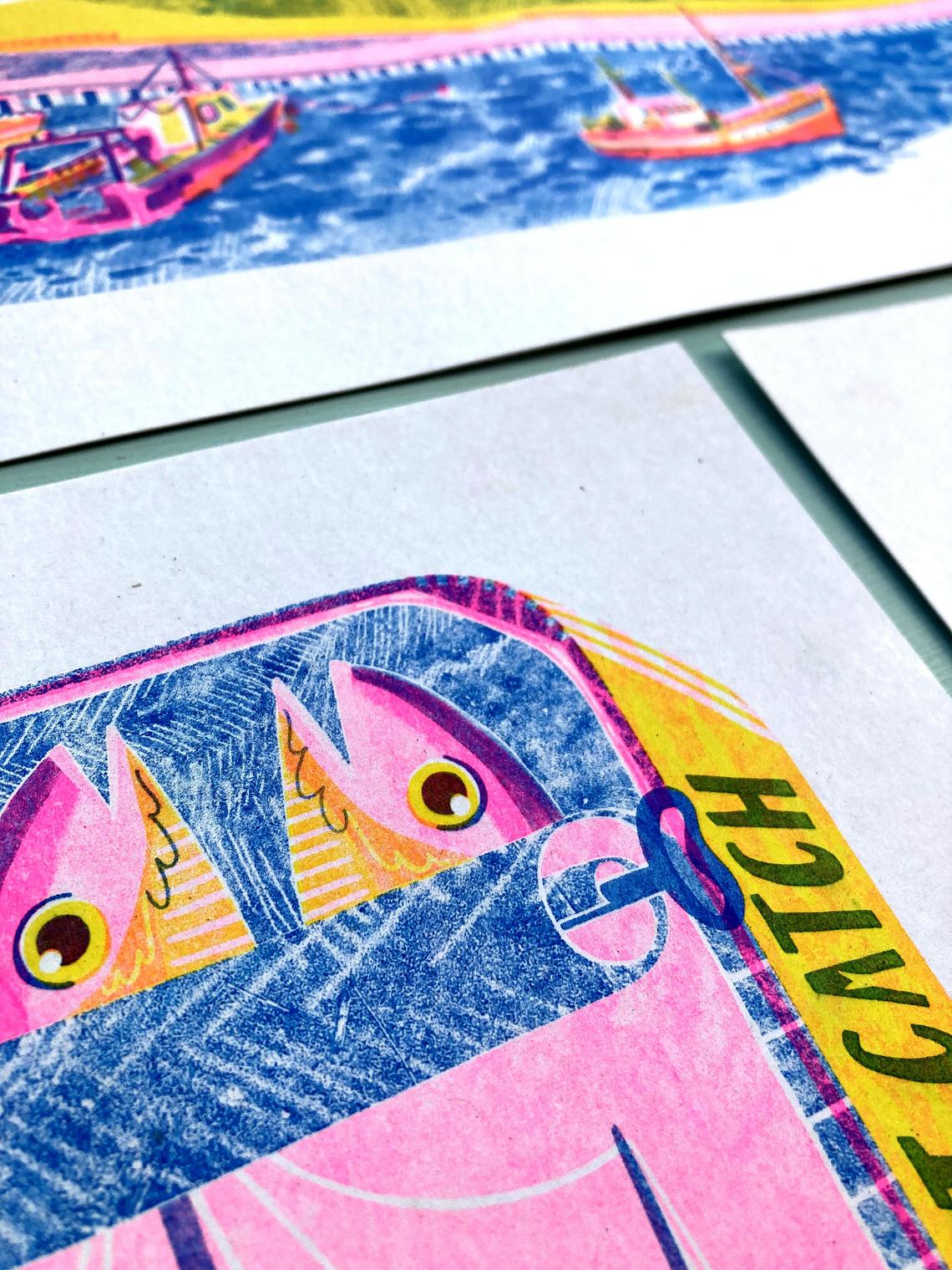 Perfect Catch Risograph Print