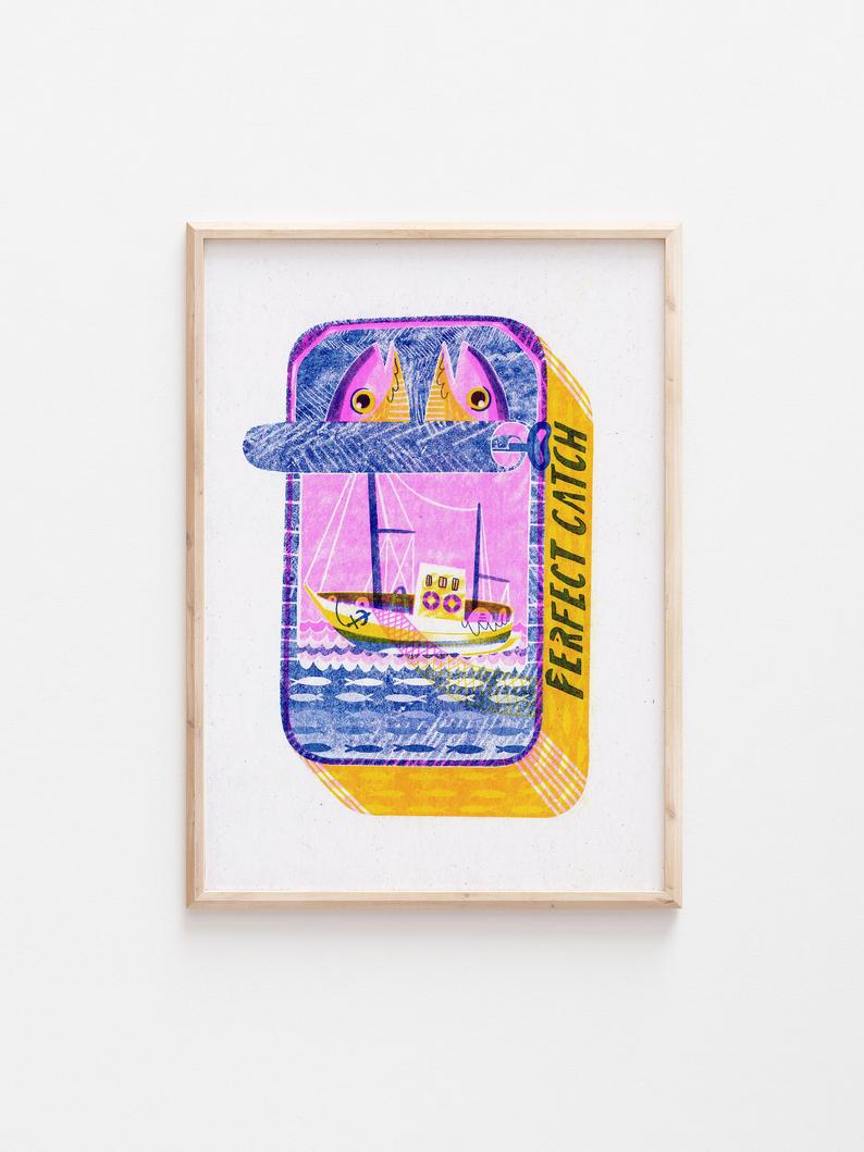 Perfect Catch Risograph Print