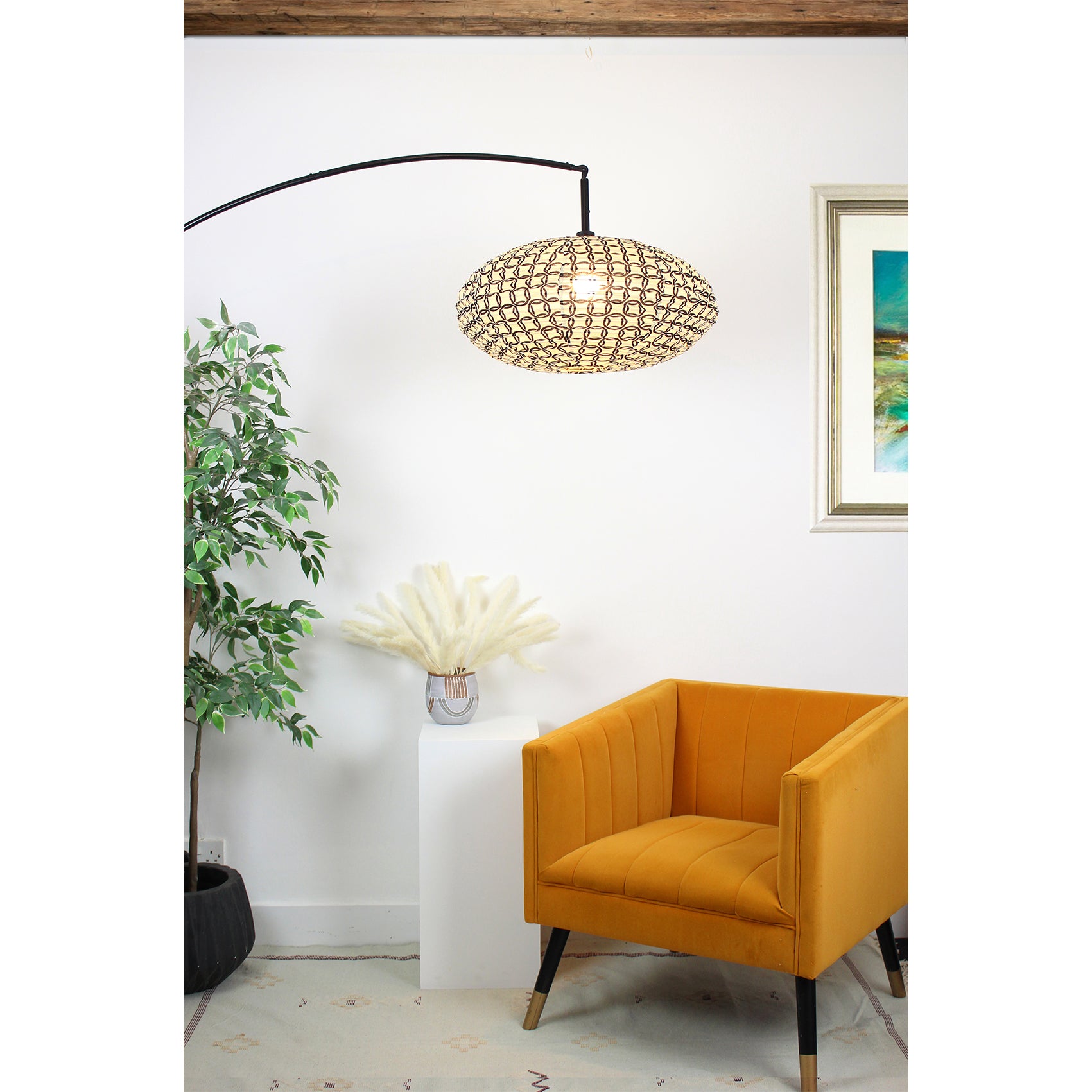 Small 60cm Cream & Black Ring Cotton Pendant Lampshade