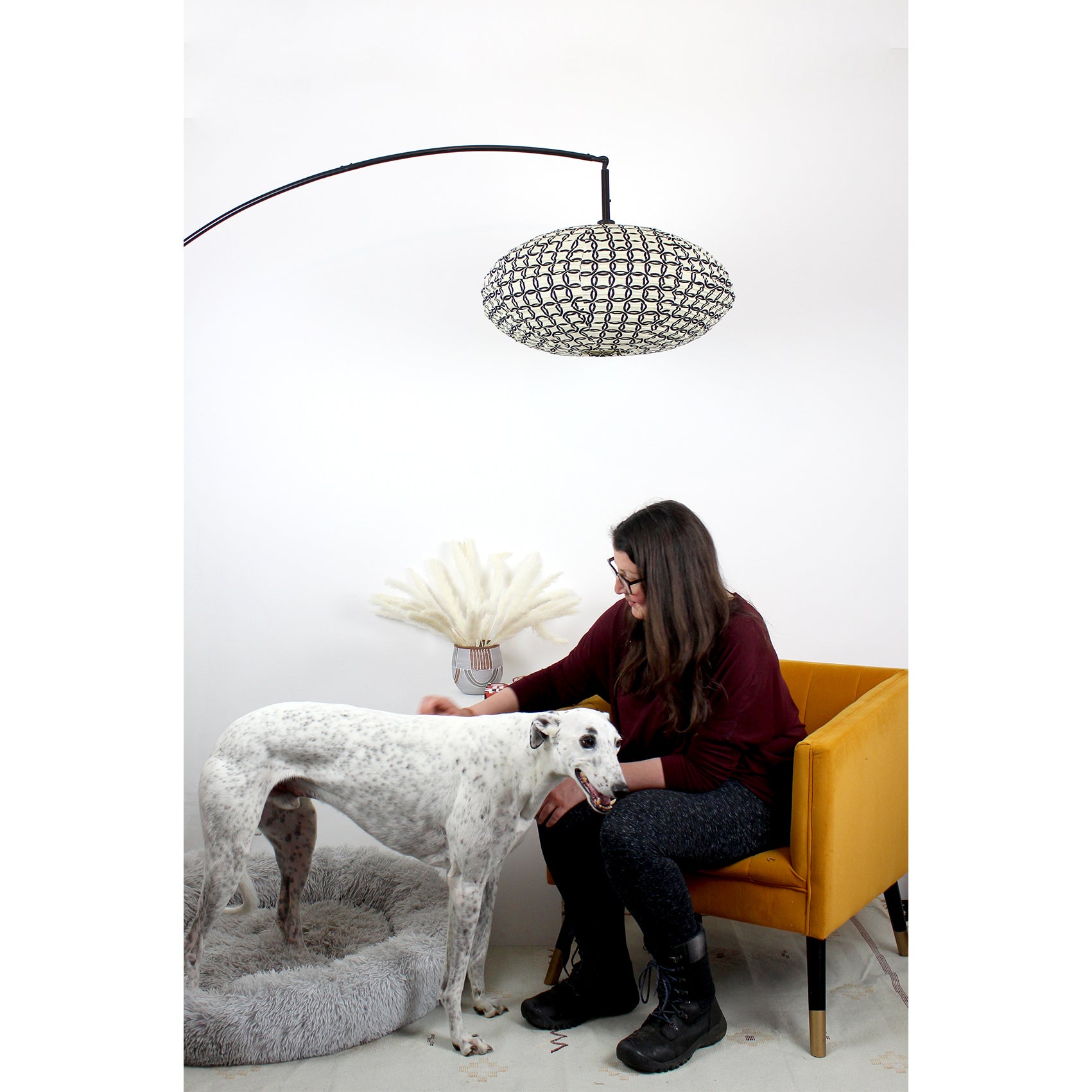Small 60cm Cream & Black Ring Cotton Pendant Lampshade