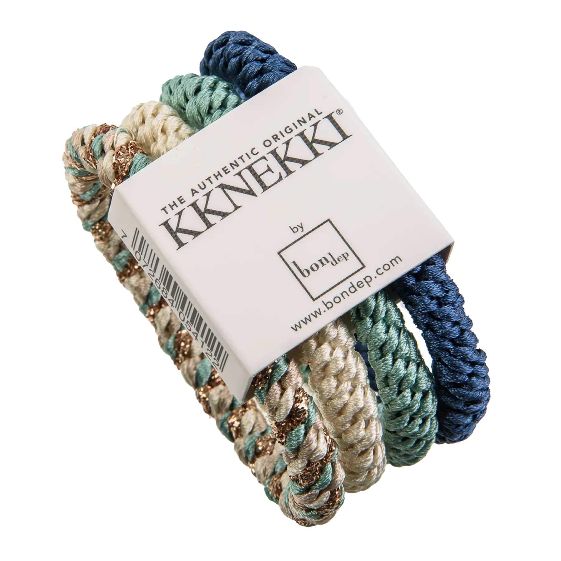 Set Of 4 Blue, Green And Cream Kknekki Hair Ties