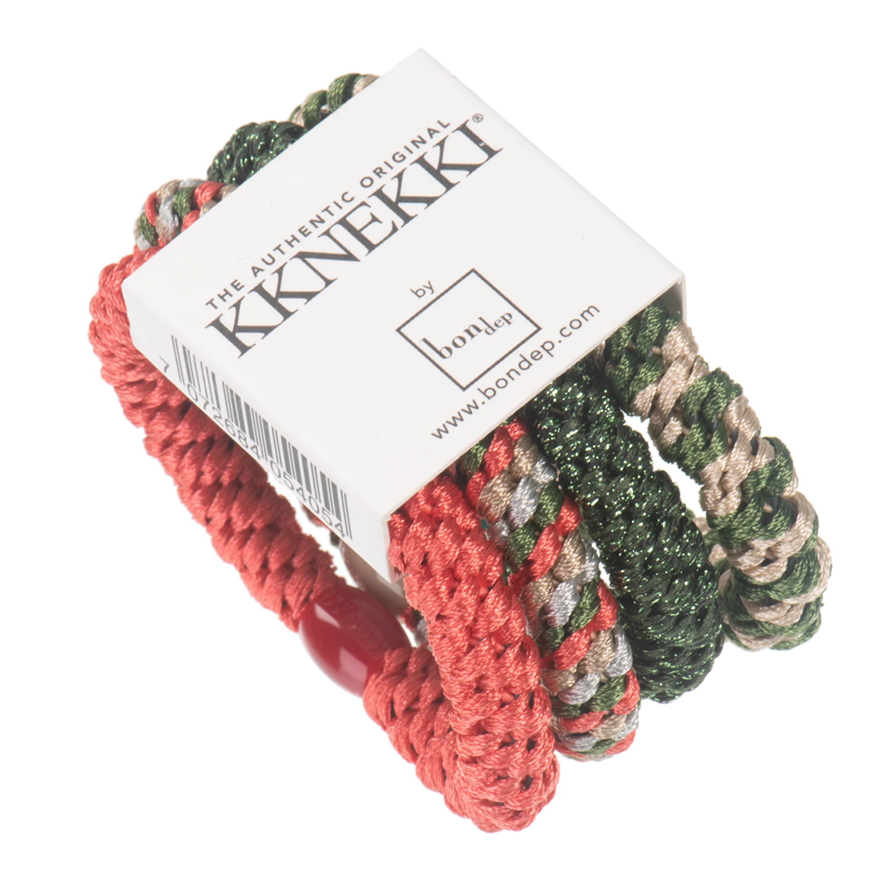 Set Of 4 Red, Green and Gold Kknekki Hair Ties