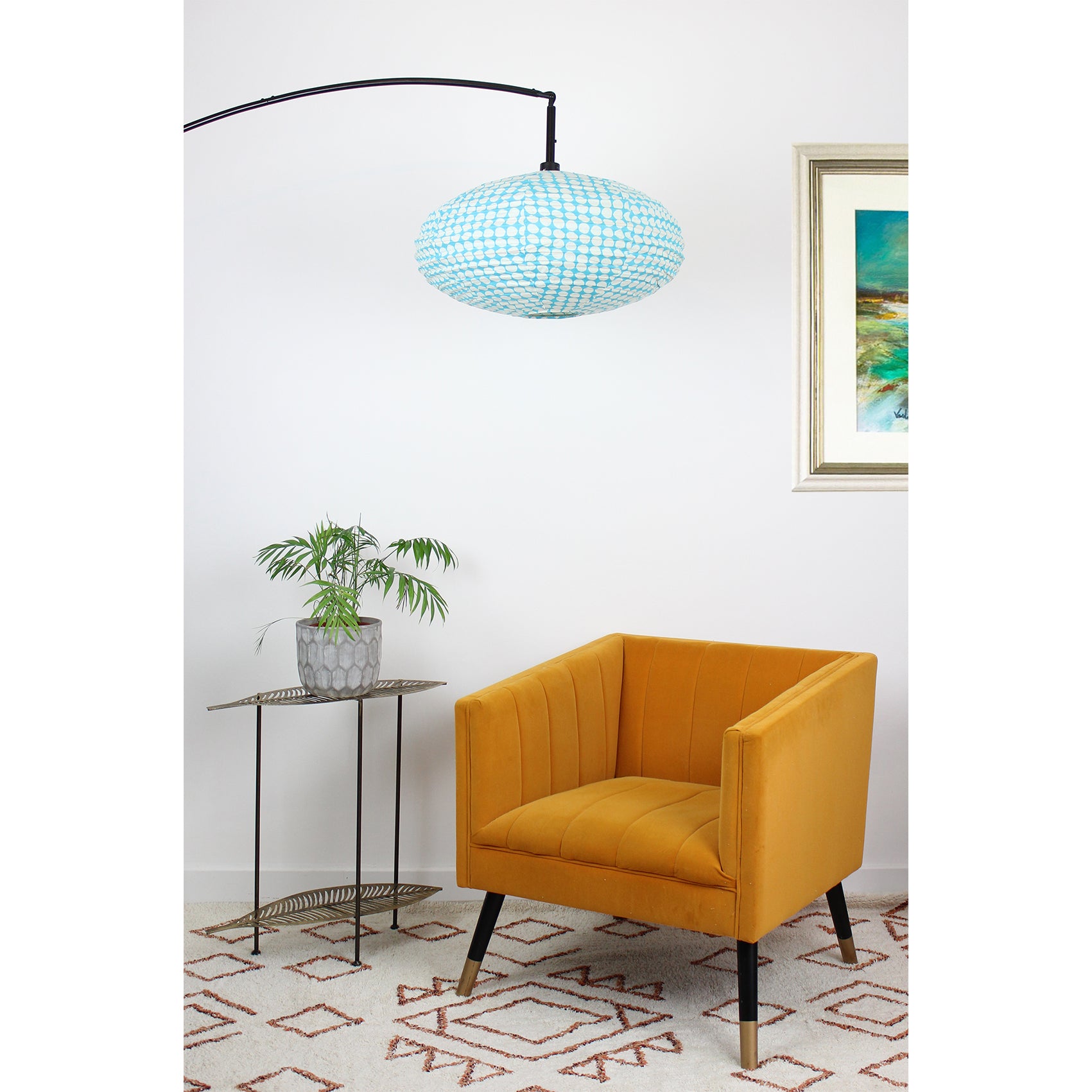 Small 60cm Turquoise & Cream Dot Cotton Pendant Lampshade