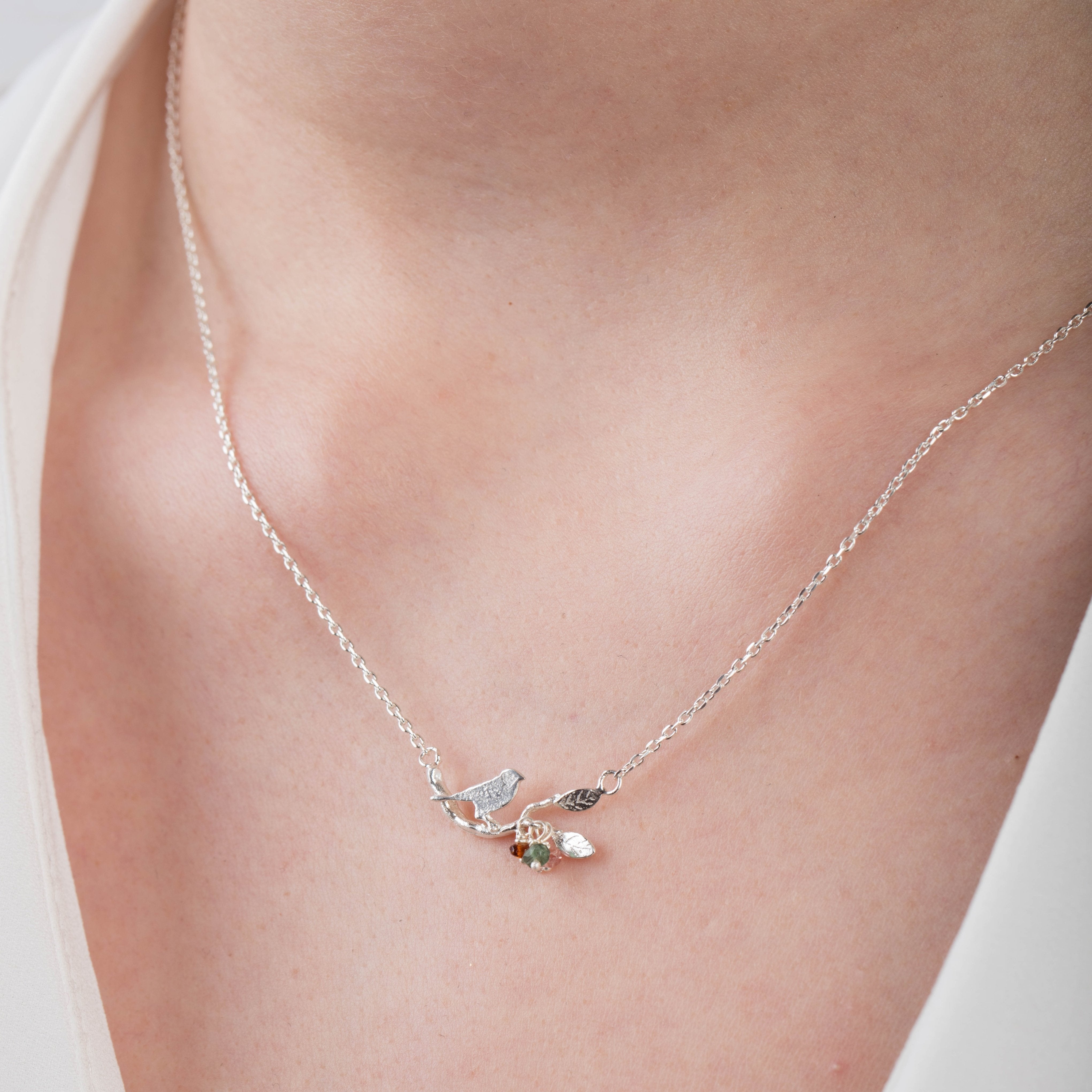 Tiny Sterling Silver Bird On A Branch Necklace