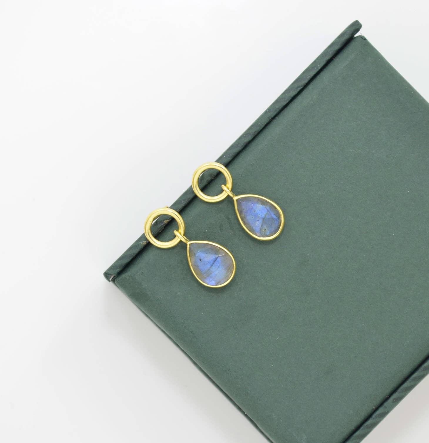 Circle Post Labradorite Gold Plated Earrings