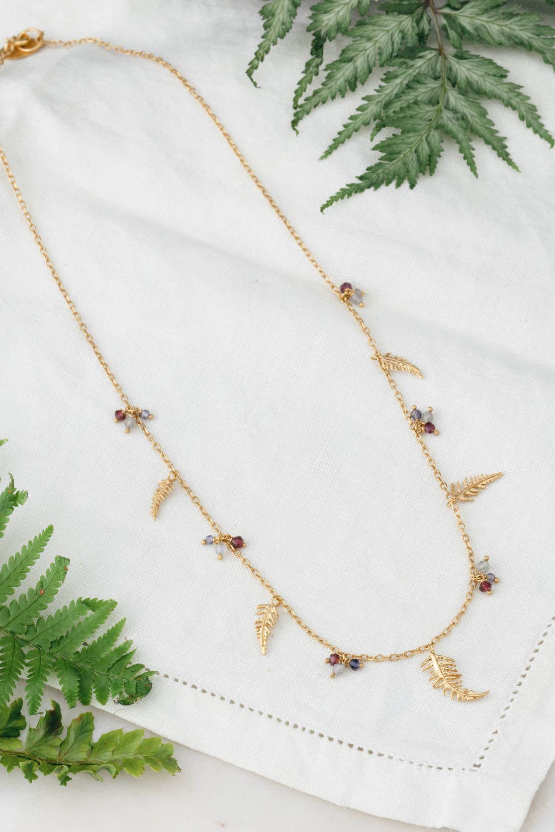 Botanical Multiple Fern Necklace in Gold