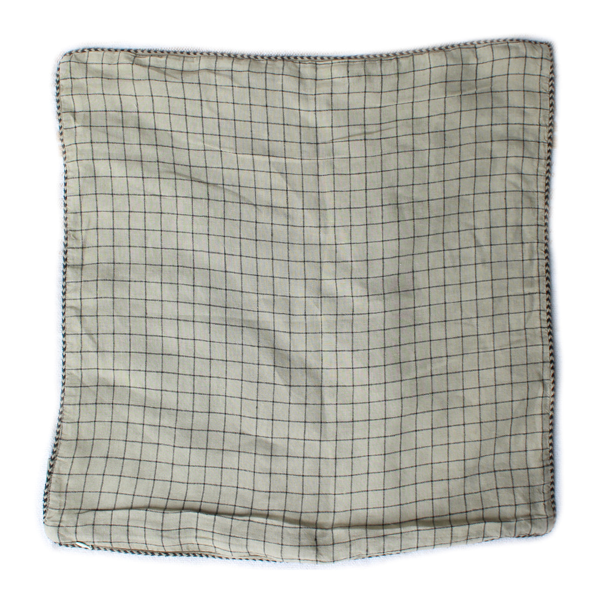 Checked Linen Cushion Cover - Eucalyptus & Black