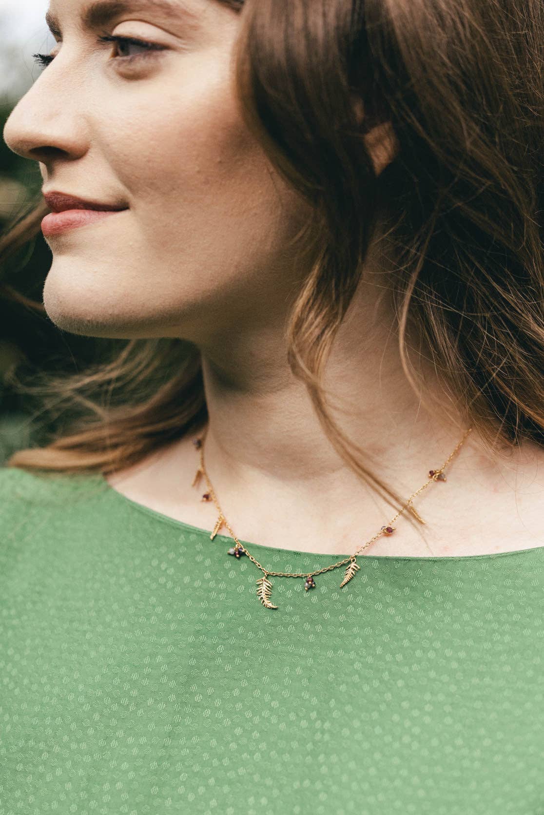 Botanical Multiple Fern Necklace in Gold