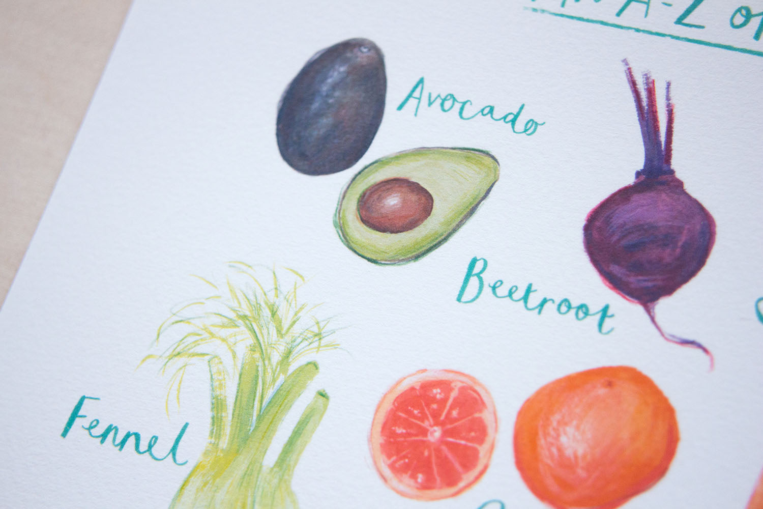 A4 A to Z of Fruit and Vegetables Art Print