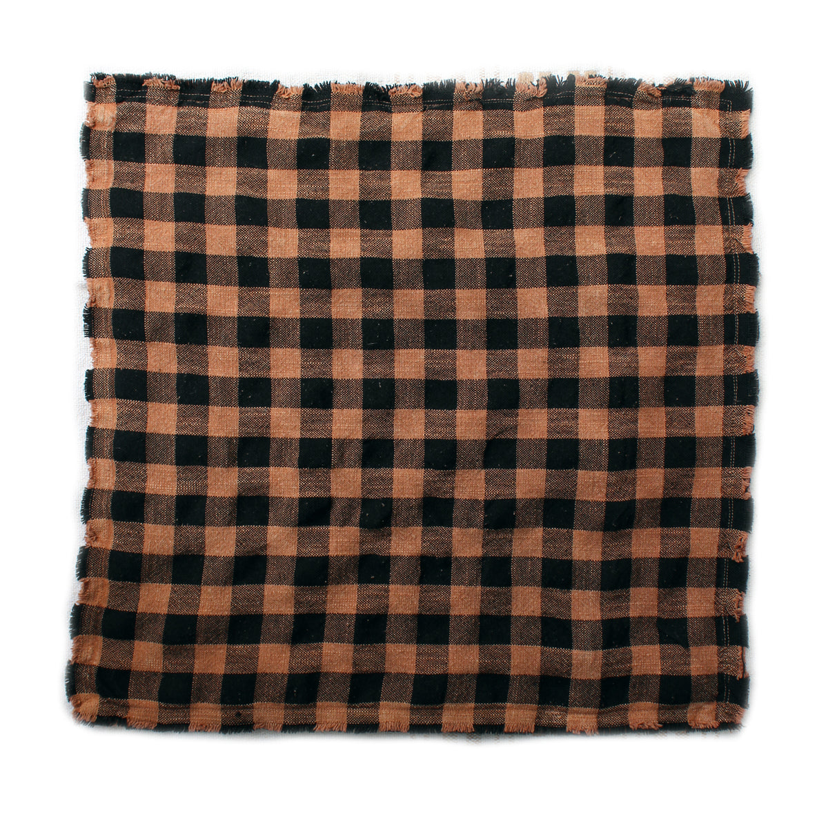 Gingham Stonewashed Cotton Cushion Cover - Brick & Black