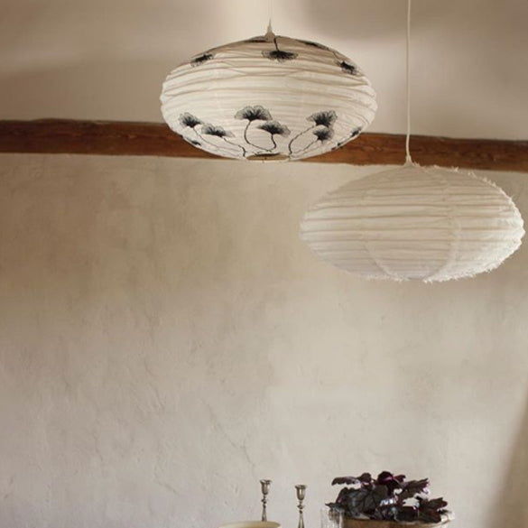 Large 80cm Cream & Black Ginkgo Cotton Pendant Lampshade