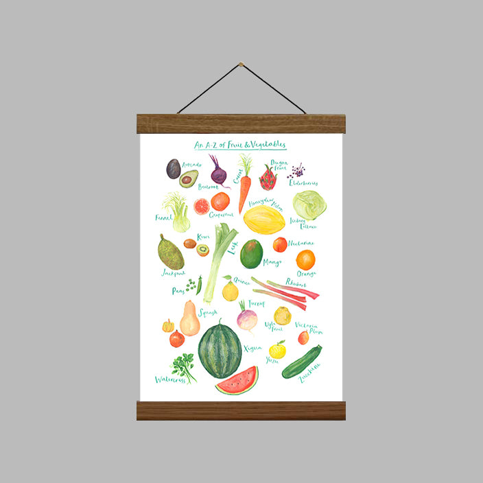 A4 A to Z of Fruit and Vegetables Art Print