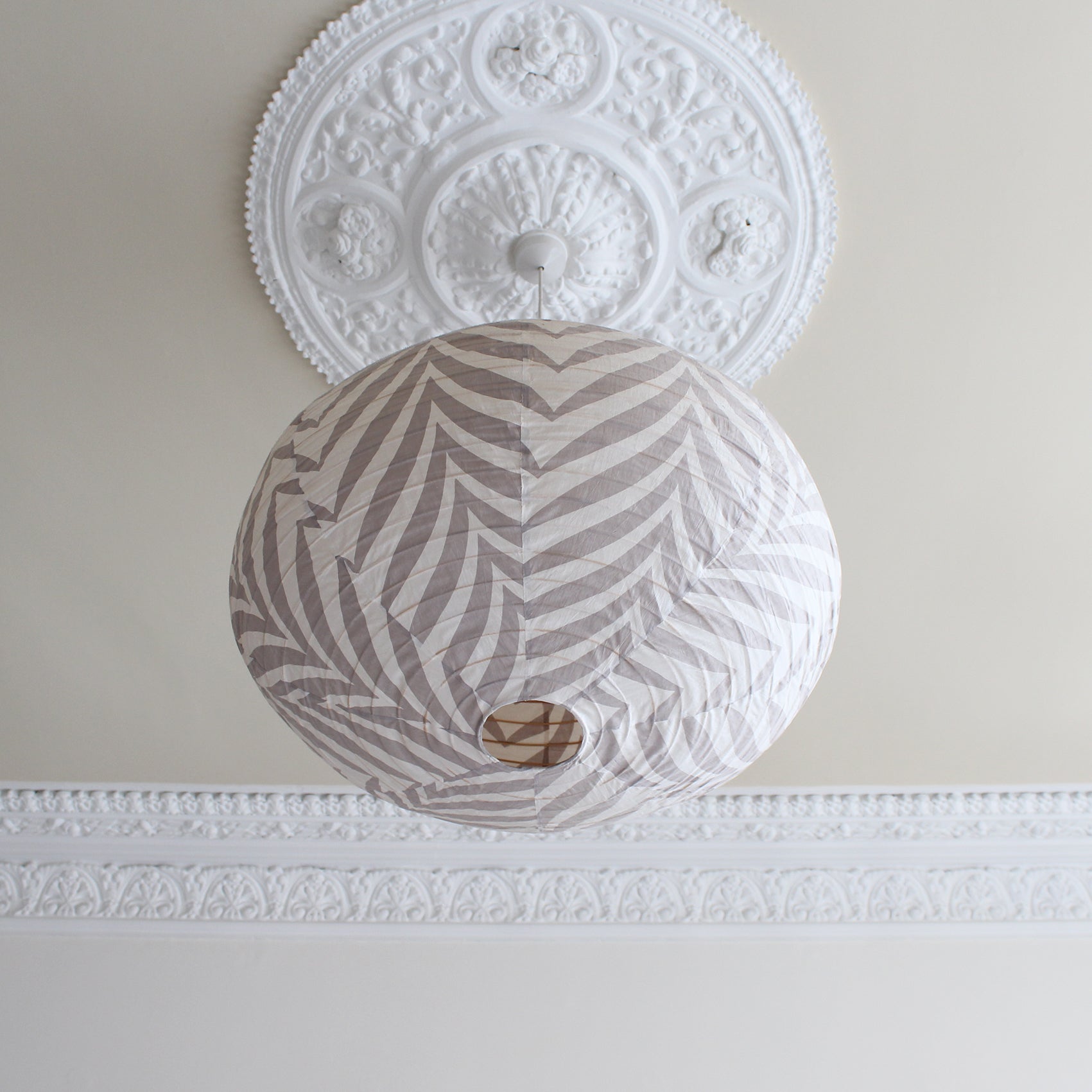 Large 80cm Cream & Grey Zebra Cotton Pendant Lampshade