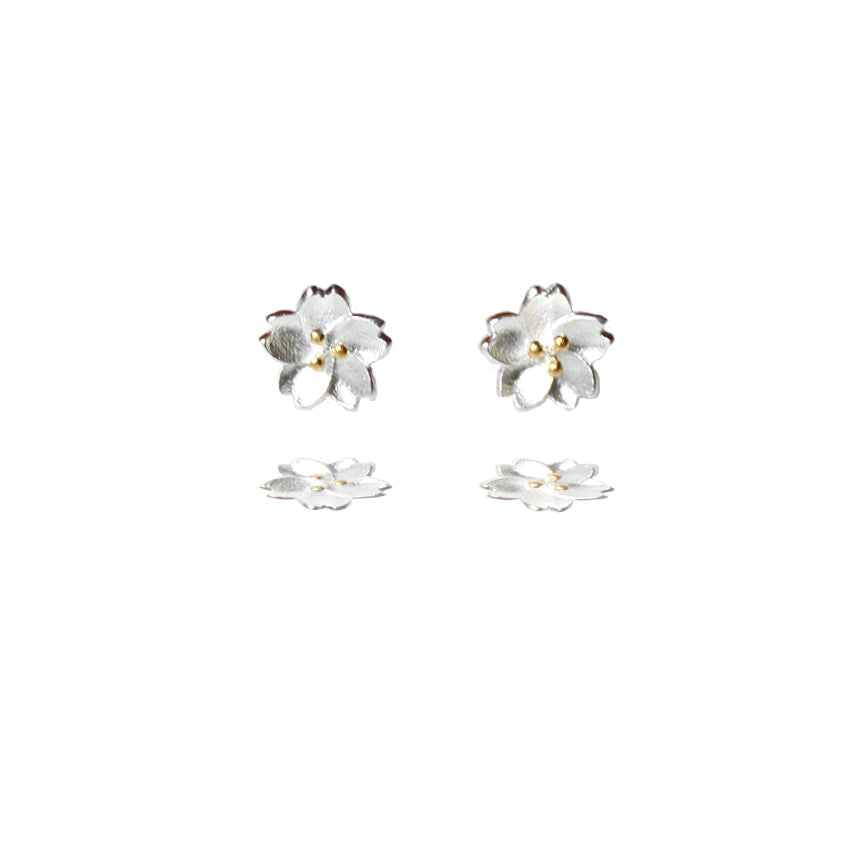Sterling Silver Cherry Blossom Stud Earrings